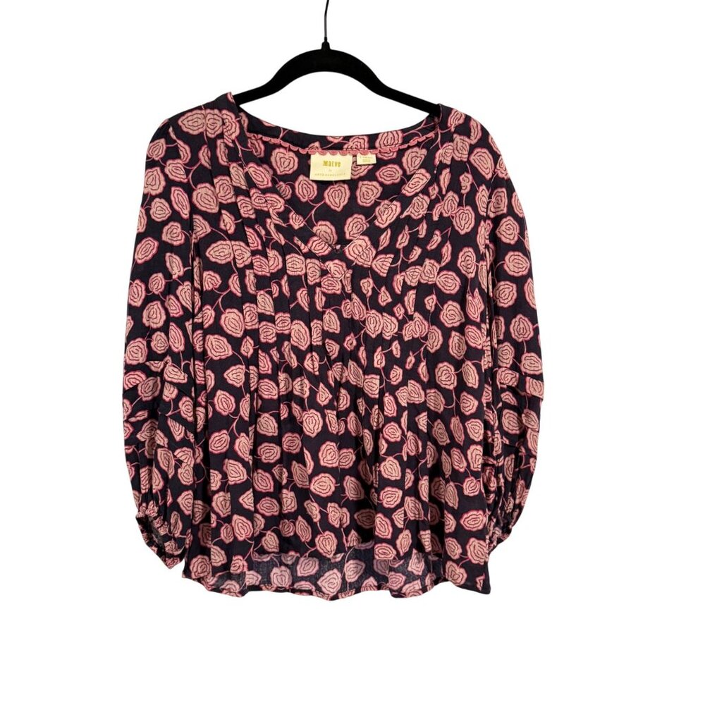 Anthro Maeve Cathy Pleated‎ V-Neck Floral Blouse Size XS